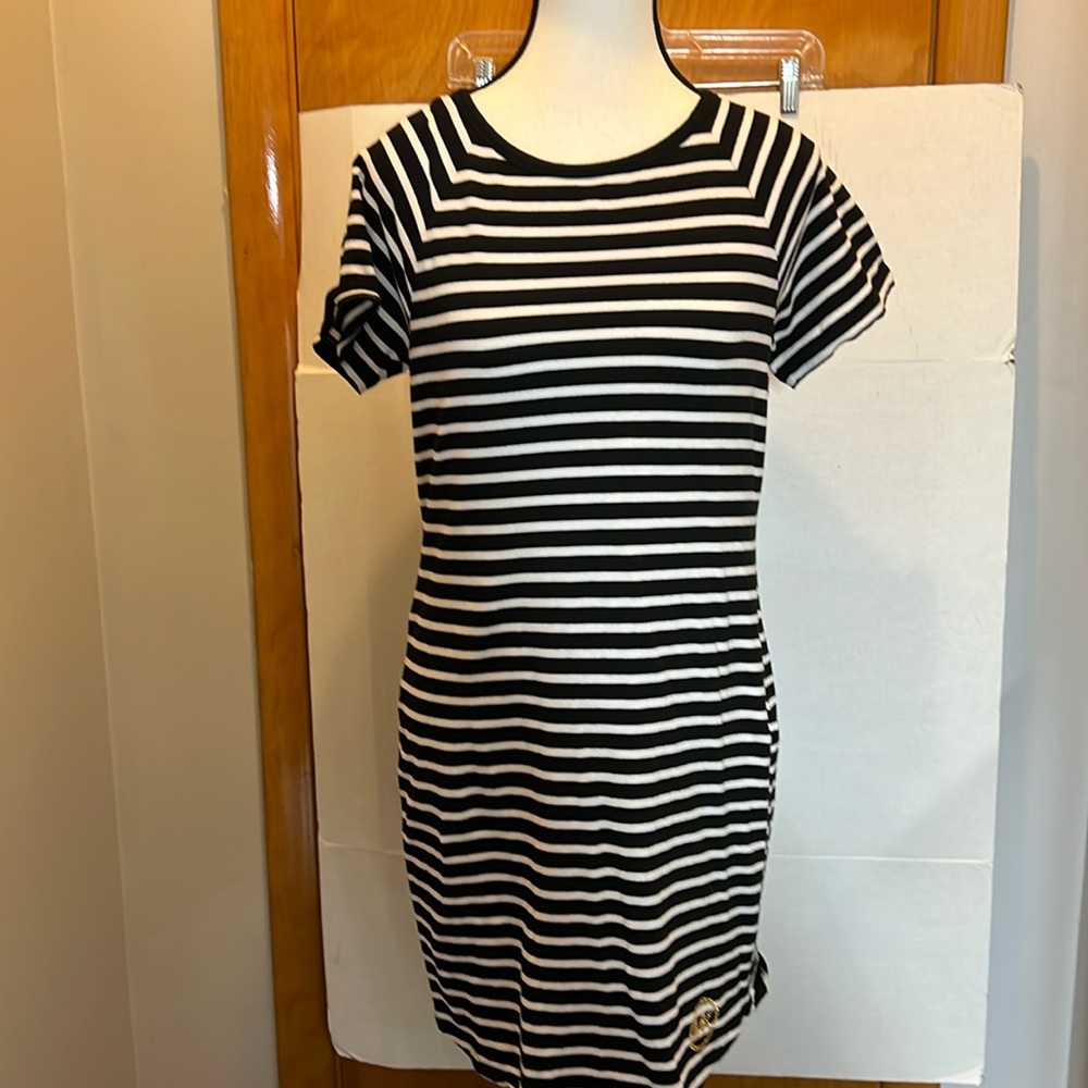Michael Kors Black White Striped Tshirt Dress Small Casual Summer Beach
